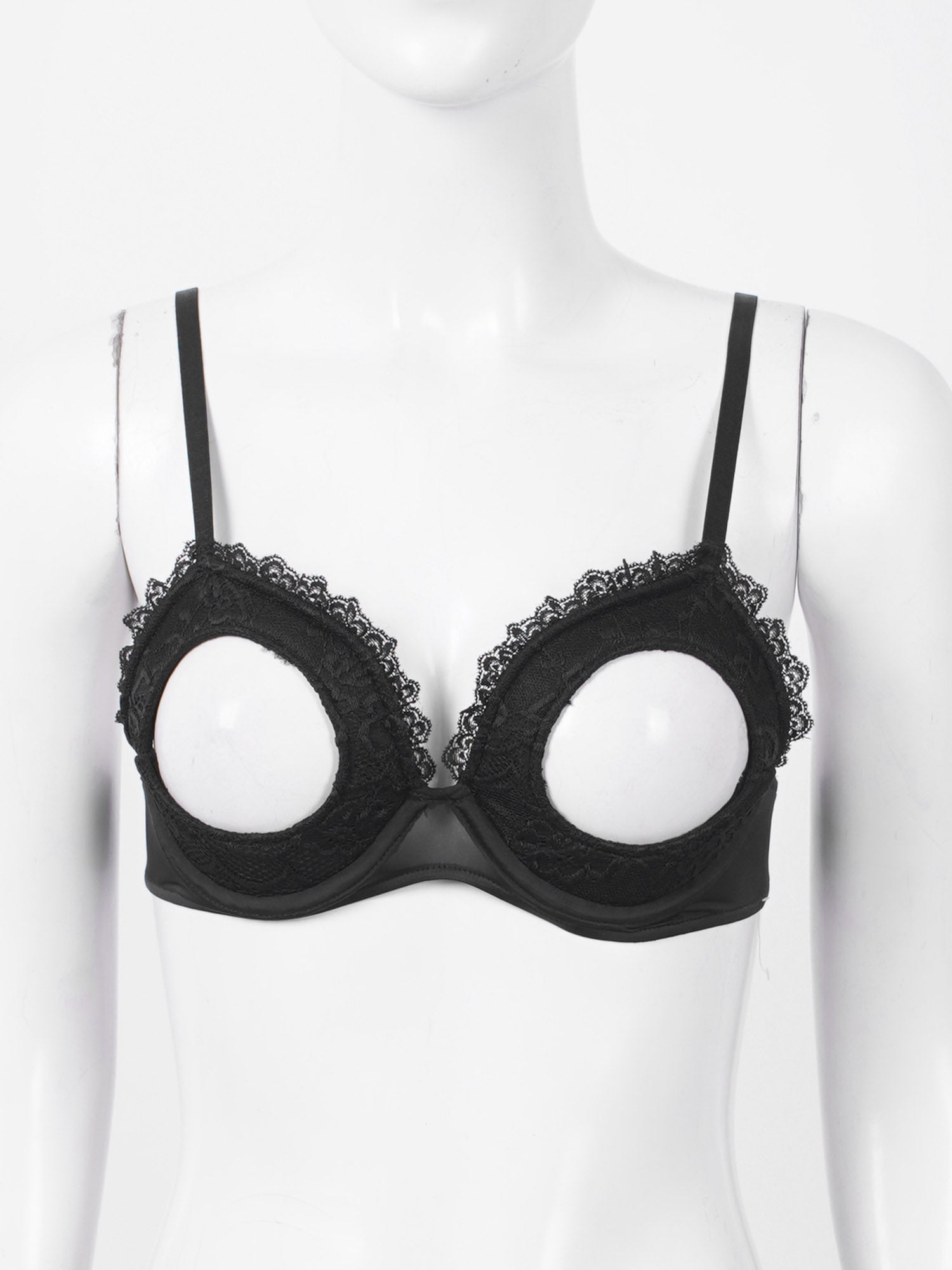 Womens Cutout Padded Underwired Porno Open Breast Brassiere Lingerie Hollowed Out Unlined Bra with Exposed Navel Top Underwear