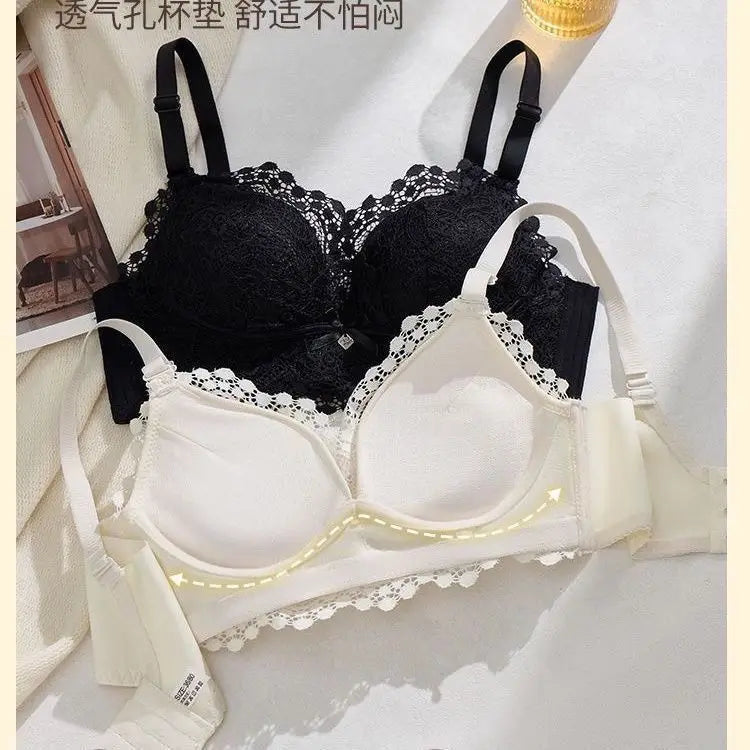 Lace Bra for Small Bust 12cm Extra Thick Push-Up Padding Wireless Support Side Coverage for Lift Shaping Anti-Sagging Comfort