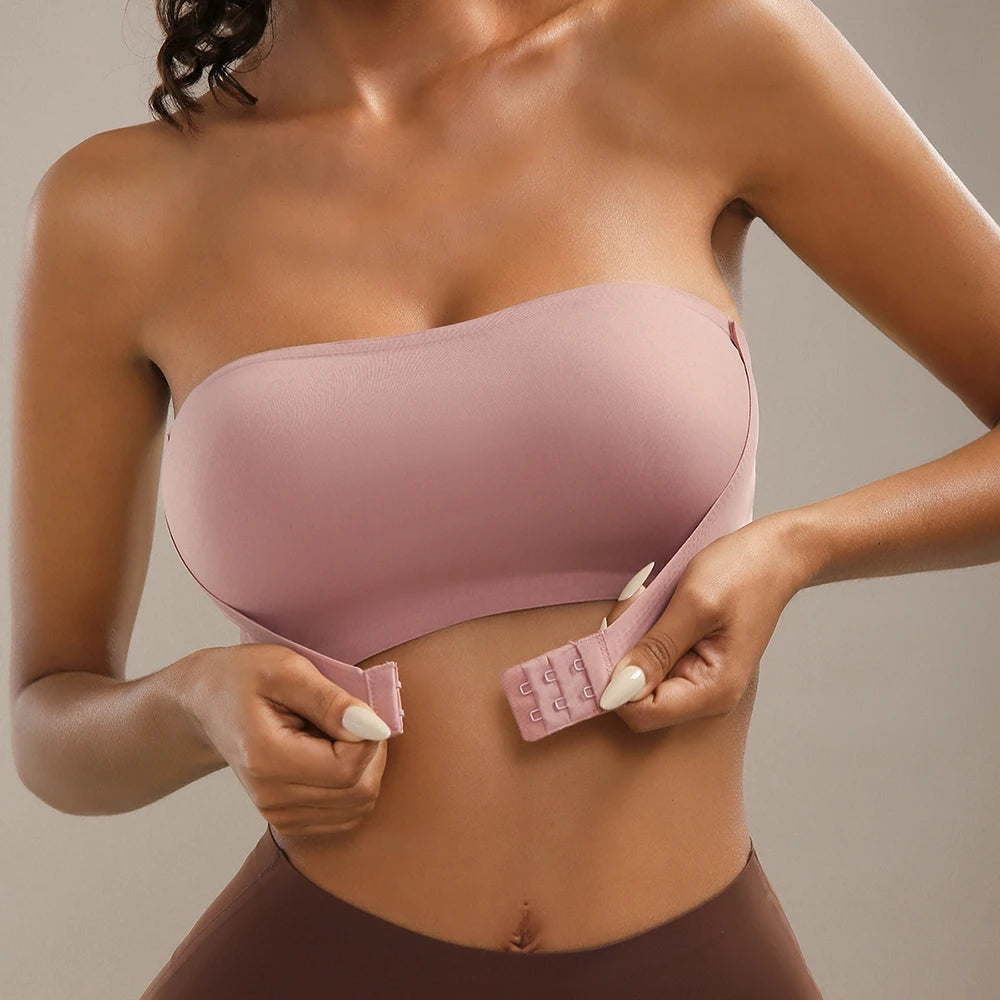 Women's Strapless Push Up Bra Sexy Seamless No Padding Front Button Bra Comfortable Smooth Backless Non Slip Unlied Brassiere