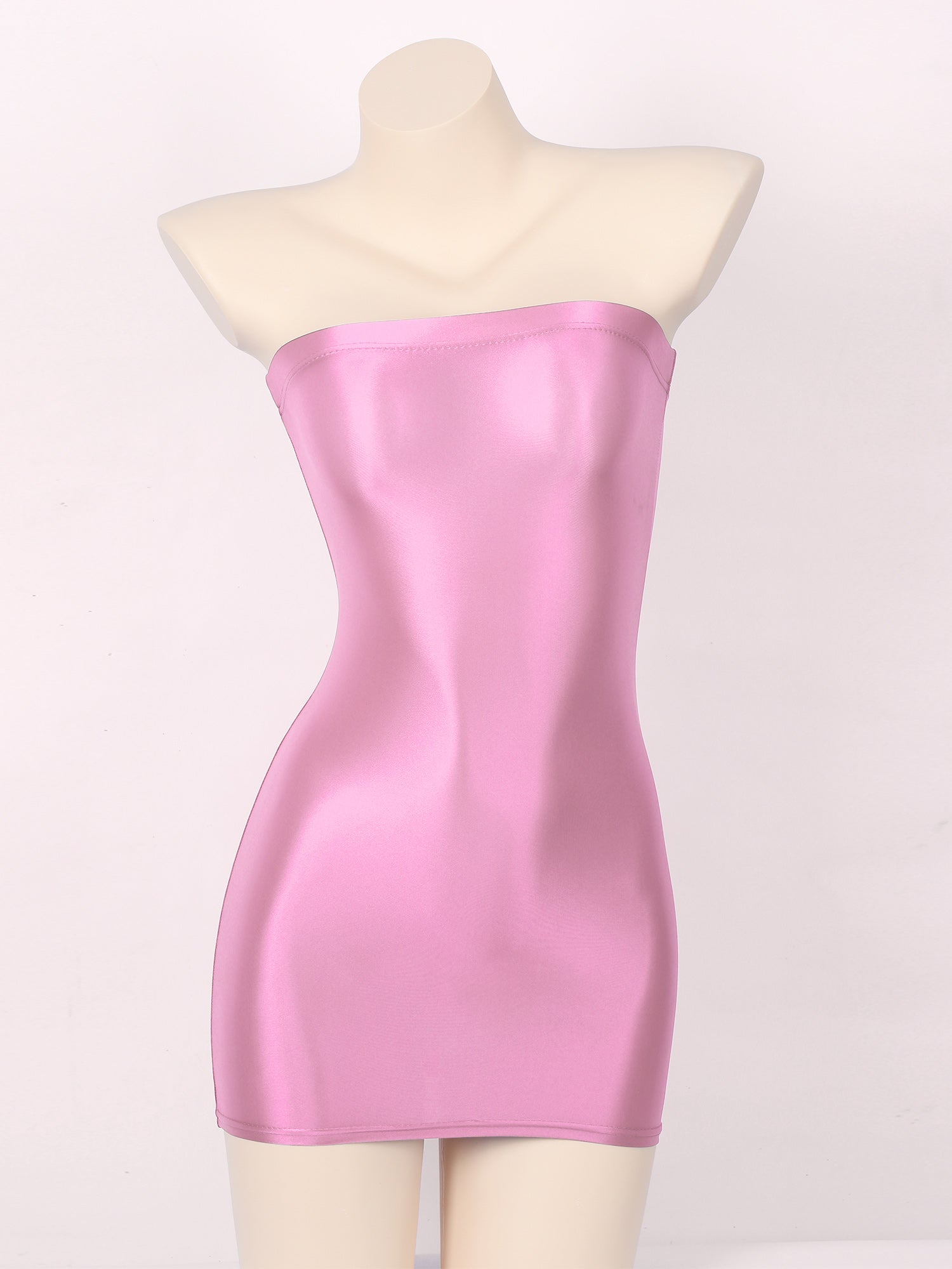Women's Strapless Bodycon Dress Sleeveless Transparent Tight Pencil Dress Oil Glossy Package Hip Sheer Mini Dresses Clubwear