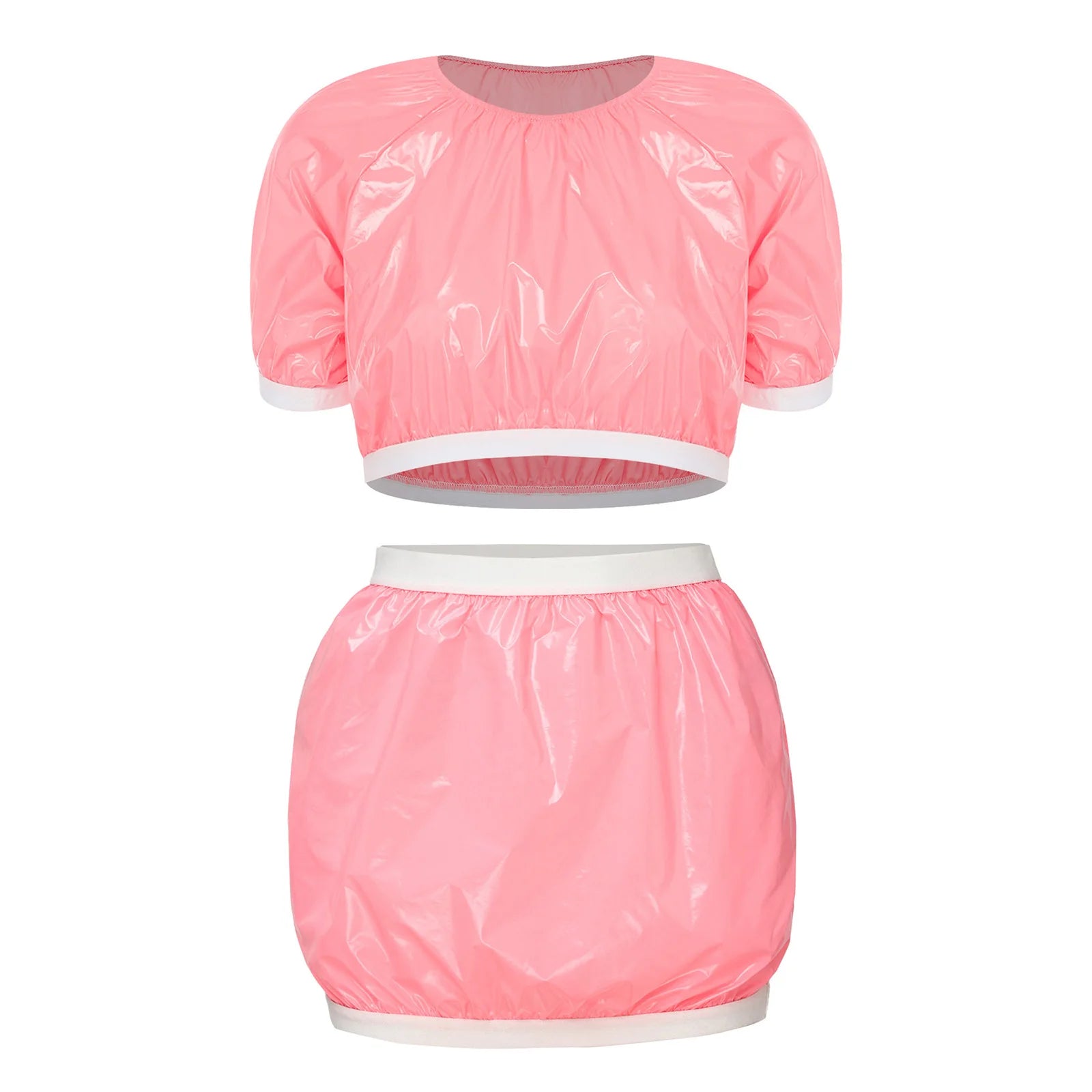 Women's Two Pieces Swimsuit Crop Top And Plastic Miniskirt Swimwear Cover-up Swim Suits Waterproof Glossy Special Needs Clothing