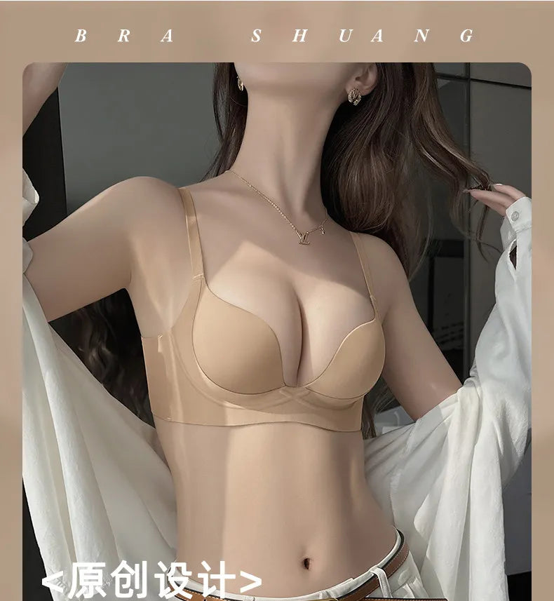 YUQI Push Up Bra Seamless Lingerie for Women Add Two Cups Half Cup Lift Sexy Lingerie Unlined Demi Bra Small Bust Support  Style
