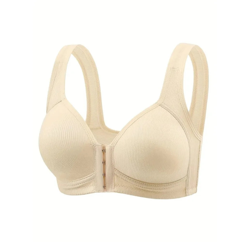Women's Bra Wire-Free Front Closure Solid Color Full Coverage 3D Cups More Considerate for Middle-Aged And Elderly Individual