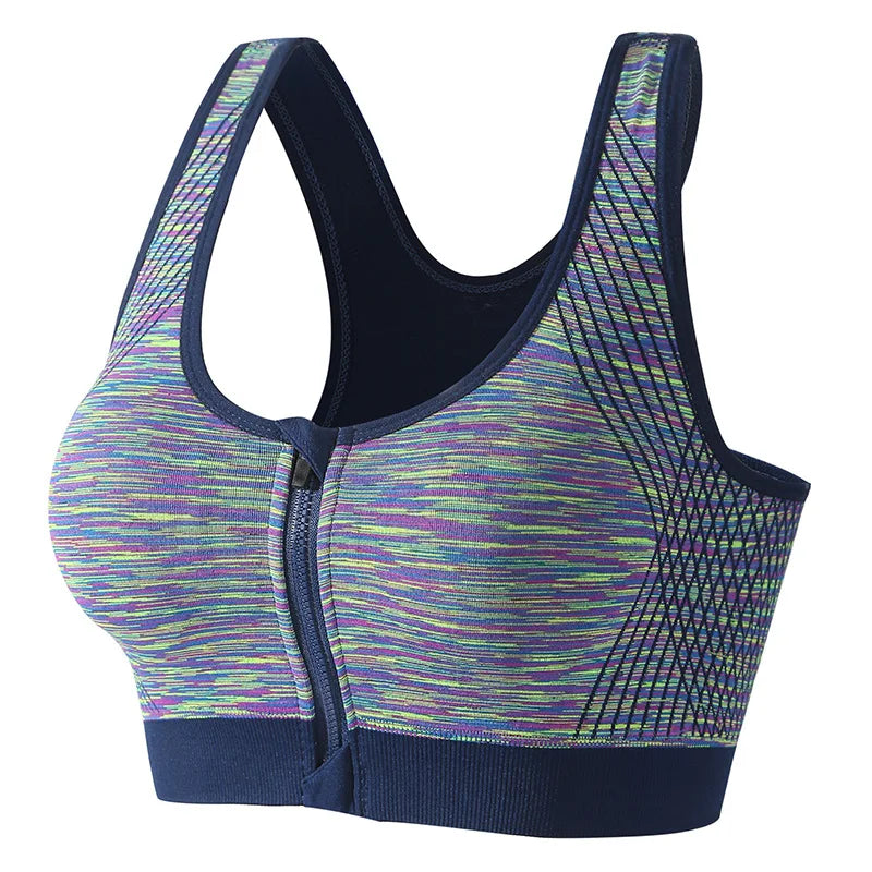 Women Sports Bra Front Zipper Sports Bra Breathable Shock-proof Underwear High Impact Yoga Bra Running Fitness Workout Tank Tops