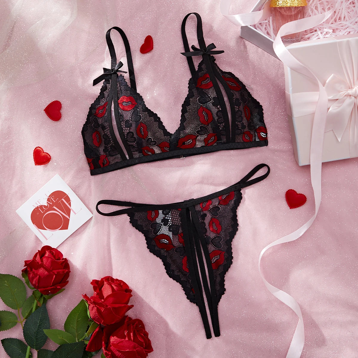 Sexy Adult Lingerie Sets Lace Embroidery Open Bra Suit Erotic Hot Crotchless Thong 2PCS Set Female Camisole Ultra Thin Underwear