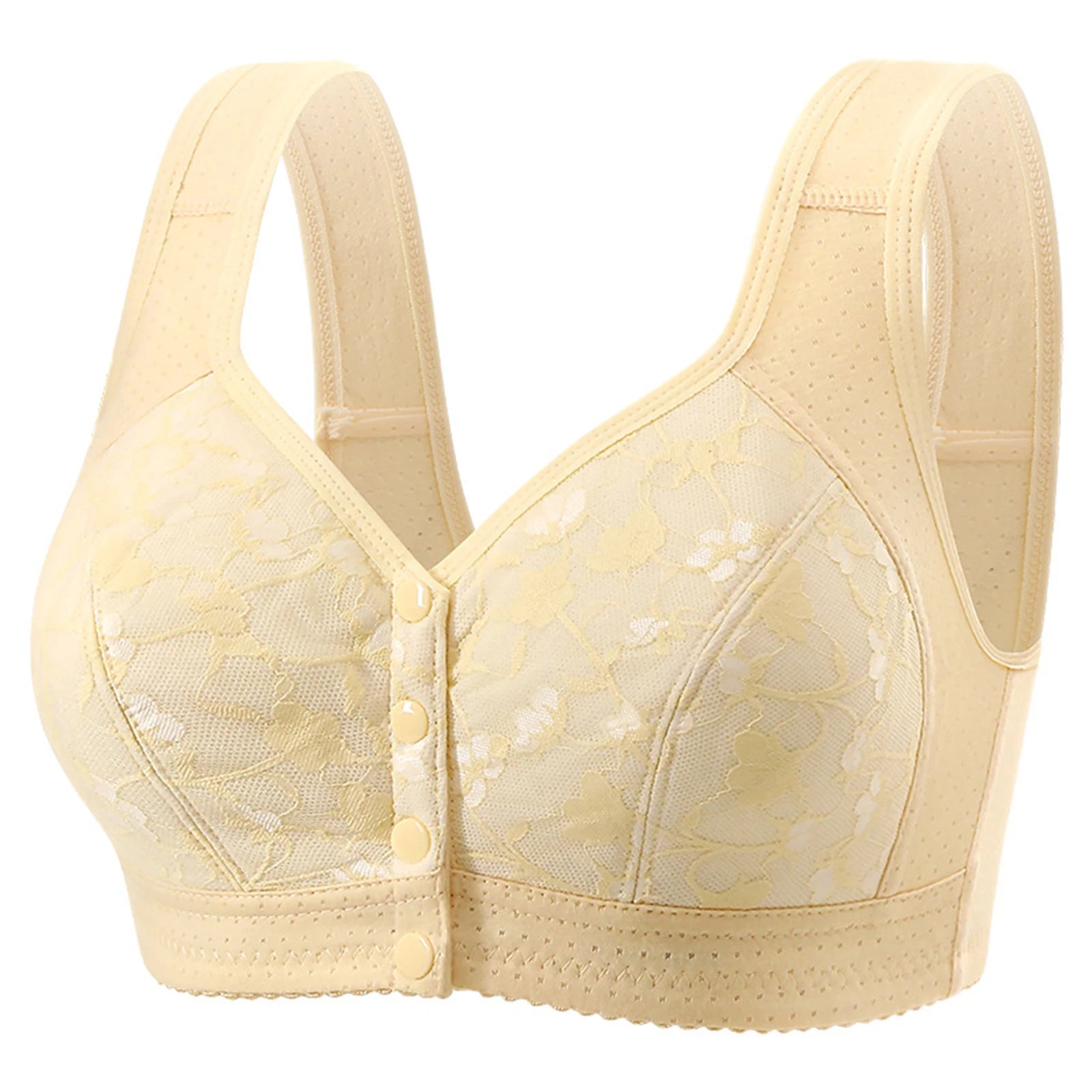 Wireless Wide Straps Women Bra Trendy Plus Size Underwear Lace Bra Stylish Front Closure Breathable Vest Style Lingerie
