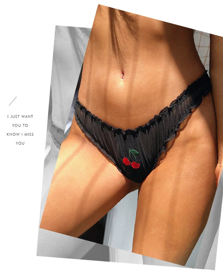 Women Sexy Lace Lingerie Temptation Low-waist Panties Fruit Ins Embroidery Transparent Briefs Seamless Sweet Underwear