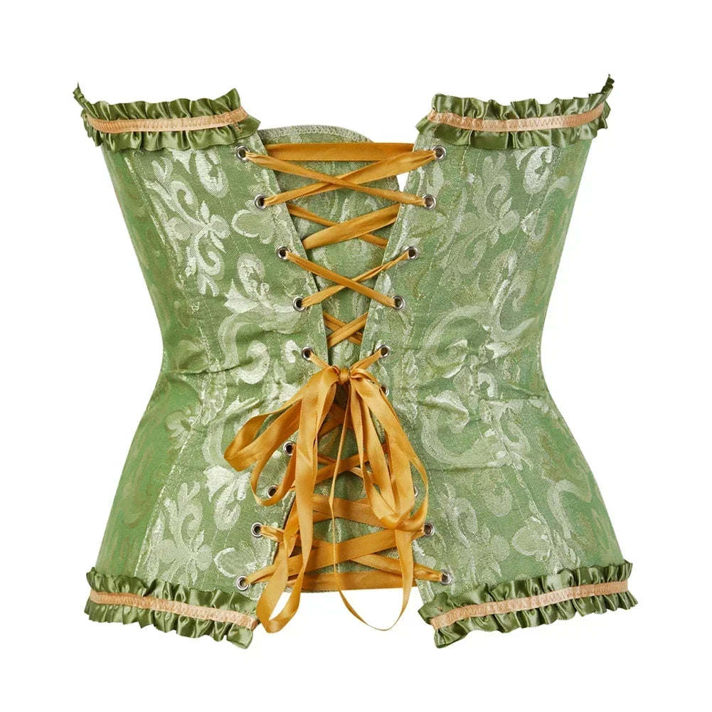 Women Sexy Overbust Corset Korset Basques Floral Lace Top Bustier Jacquard Lingerie Corselet