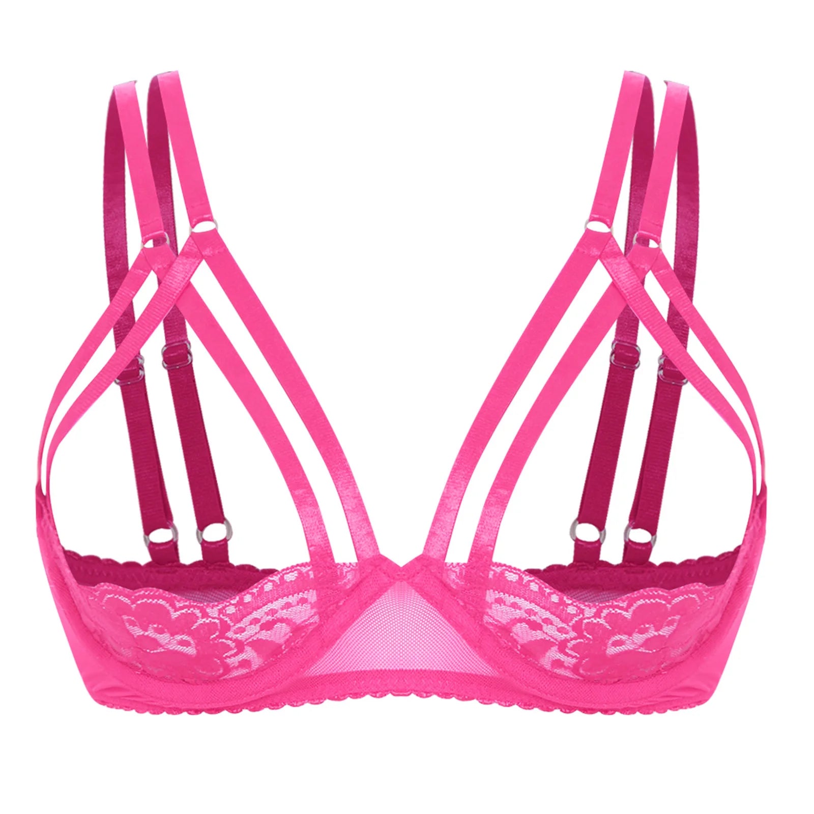 Womens Lingerie 3/4 Lace Cup Bra Push Up Balconette Tops Cupless Brassiere Underwire Open Breast Cup Exposed Nipple Bralettle