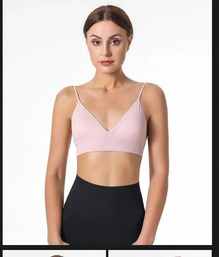 V Neck Seamless Triangle Cup Bra Camisole Underwear Wrapped Chest Women S M L Breathable Gather Up Sports Fitness Yoga Casual