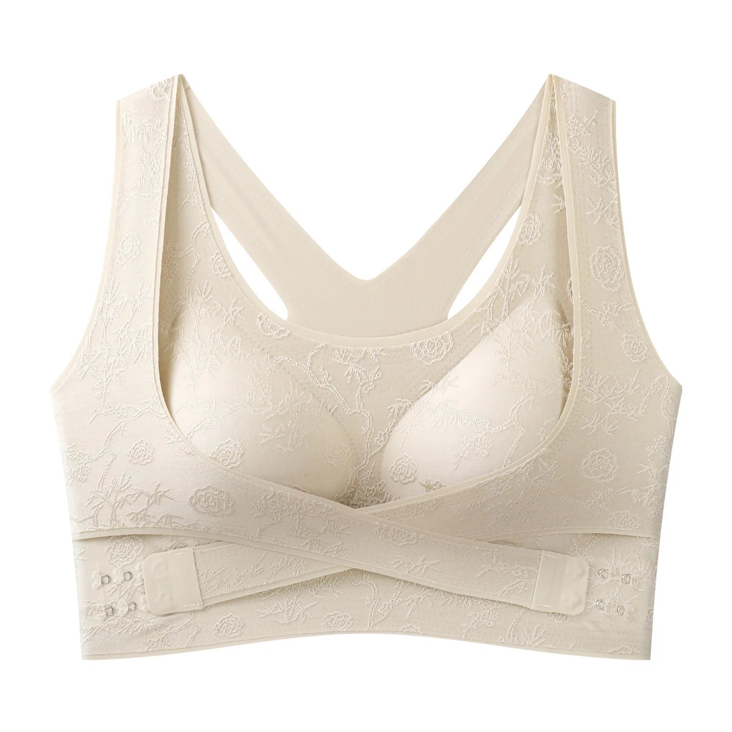 Embossed Floral Tank Bra Women’s Seamless Wirefree Bra Side Buckle Push Up Anti-Sag Comfort Everyday Underwear