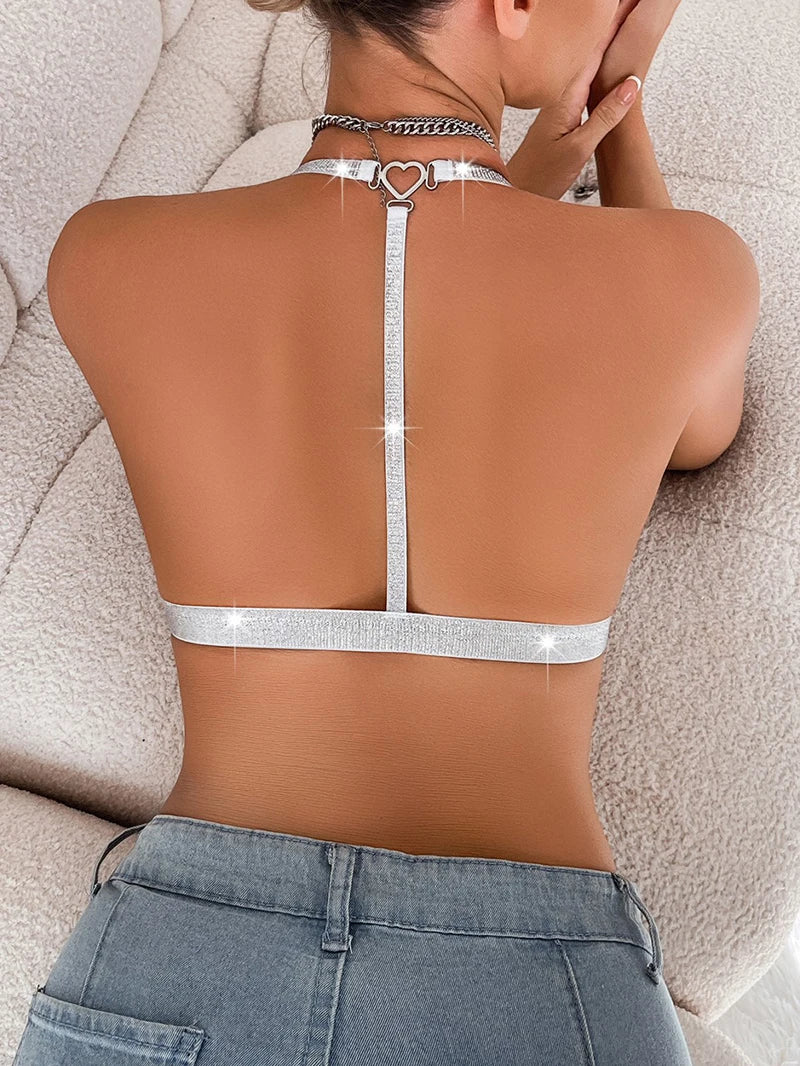 Women Lace Unlined Bras Sexy Wire Free Bralette Underwear Push Up Halter Strap Brassiere Lingerie Front Closure Temptation Bra
