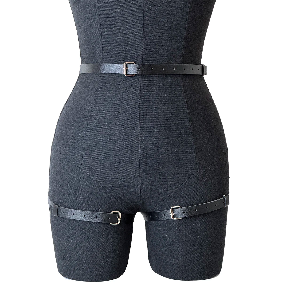 Women PU Leather Decor Harness Sexy Bow Bondage Suspender Erotic Lingerie Thigh Garter Belt Adjustable Waist Accessories