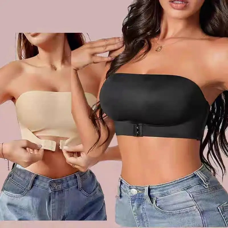 Sexy Seamless Front Button Strapless Bra Anti Glare Gathering Chest Hugging Beautiful Back Women Bra Strapless Non Slip Bra