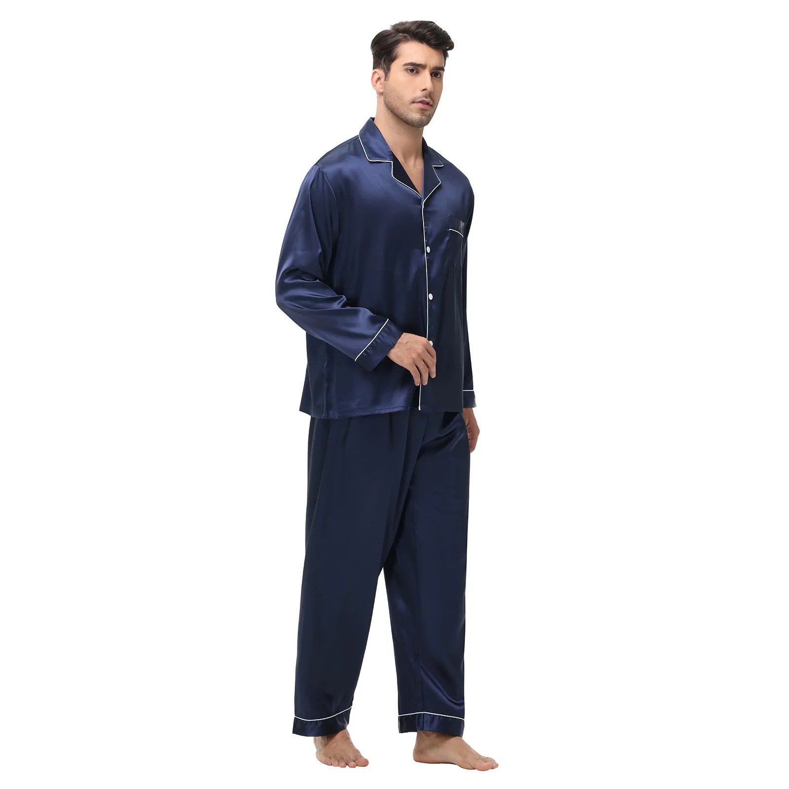 Men Pajamas Set Silk Satin Sleepwear for Man Shirt Long Sleeve Pijama Male Fashion Soft Loungewear S-2XL Size Spring Nightwear