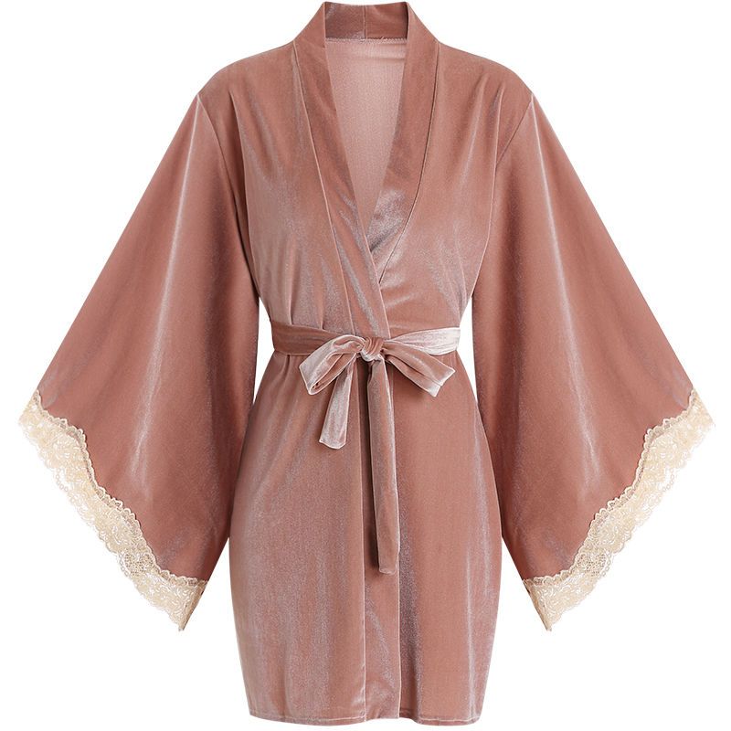 Women Robe Nightwear Lace French Nightgown Sleepwear Hollow out velvet camisole Lingerie Robe 2022 Spring Autumn Set Sexy Sweet
