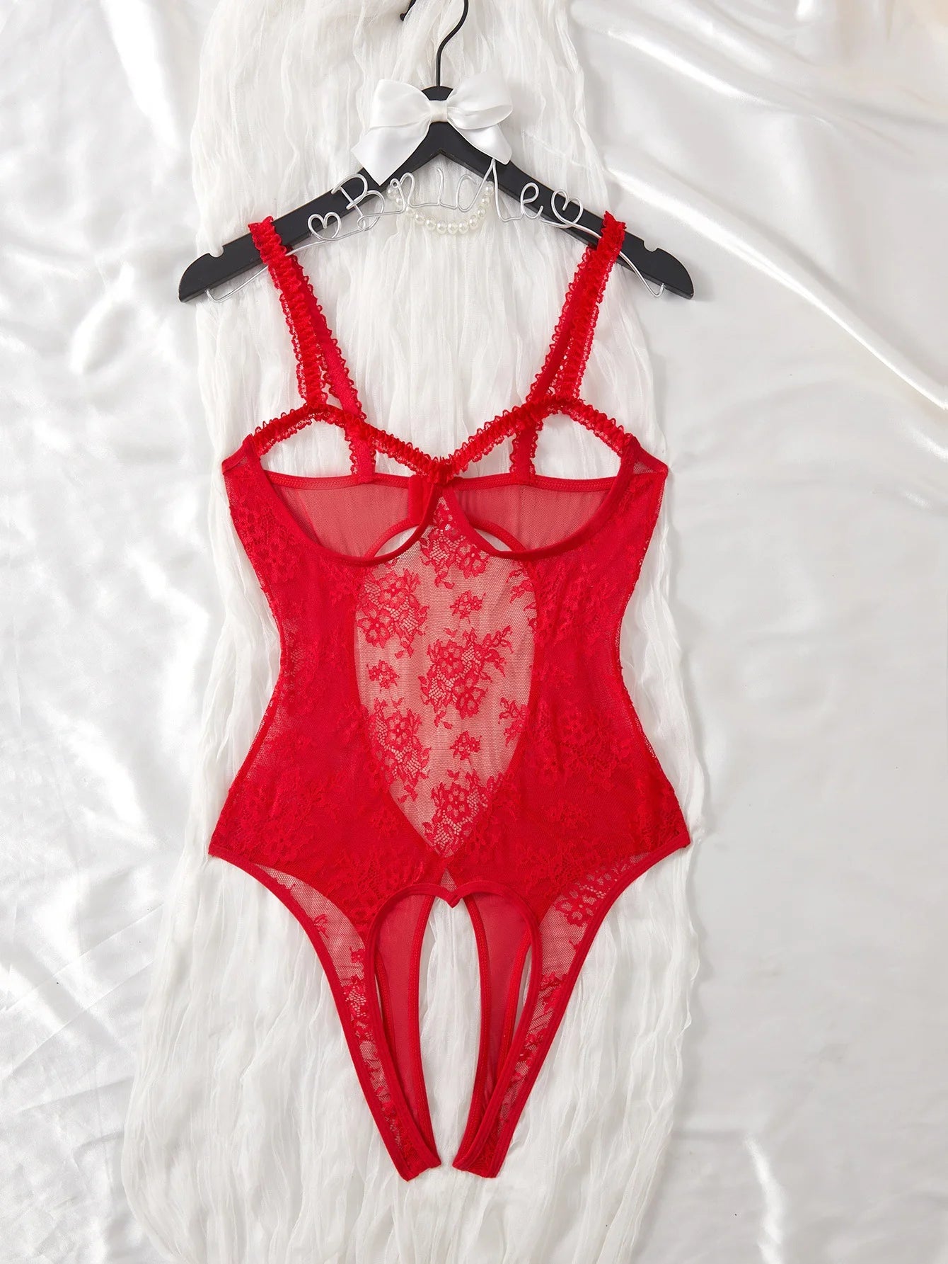 Lingeries Sexy Hot Bodysuit Red Lace Transparent Open Bra Crotchless Erotic Teddy Women Couple Honeymoon Nightwear
