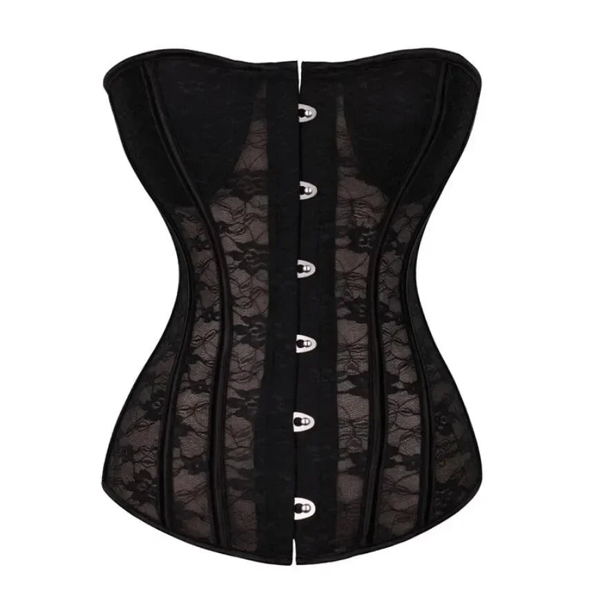 Corset Overbust Bustiers Sexy Corset For Women Lace Perspective Transparent Lingerie Femme Black White