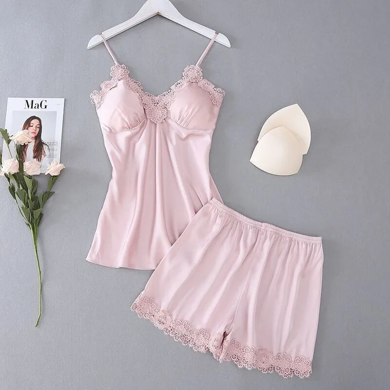 Women's Sleepwear Set Faux Silk Fabric Breathable Black Two-Piece Pajamas Comfortable Fashionable Home Clothing Soft Material