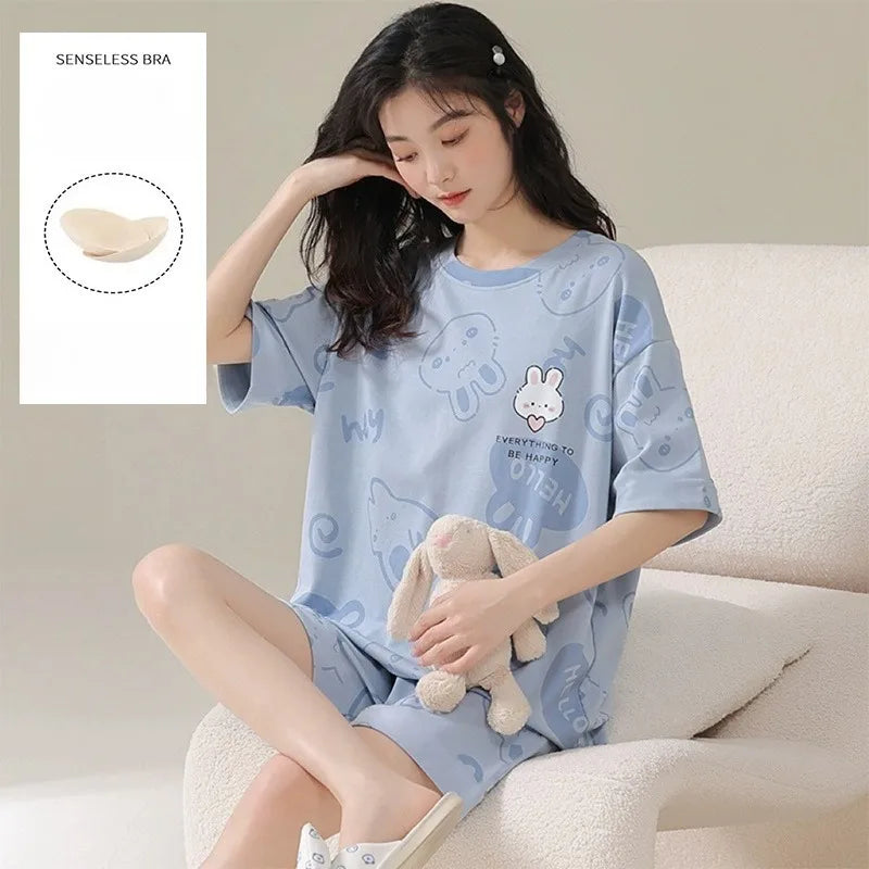 Ensembles Pyjama Set Bajama Summer Women Lady Pajamas for Woman Nightwear Women's Summer Suit With Shorts Loungewear Sets Woman