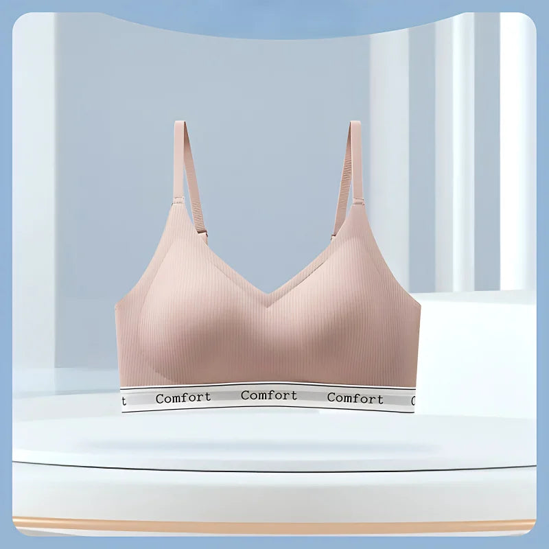 1 Piece, All-Season High-Quality Fashionable Sports Bra with Adjustable Thin Straps, Large U-Shaped Back, Seamless, Wireless, Lightweight, Skin-Friendly, Soft, Breathable, Comfortable, Supportive, Ribbed Fabric with Lettered