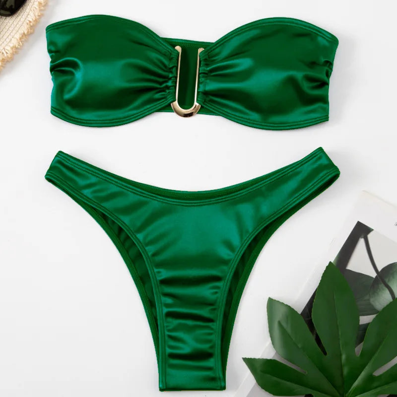 Sexy Women Bikini Brazilian Swimsuit Push-up Bra Bikini Set Two Piece Swim Suit Swimwear High-waisted Beachwear Solid Bathing