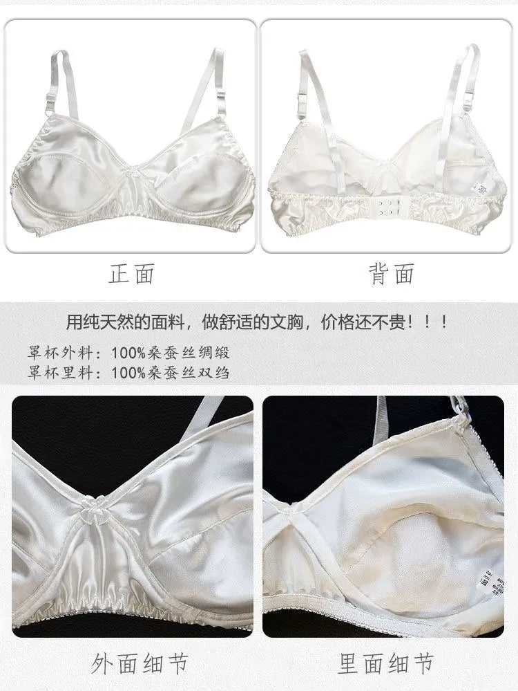 Nipple Coverage Thin Underwear Breathable Healthy 100% Mulberry Silk Double-Sided Silk Bra Wireless Sleep Bra