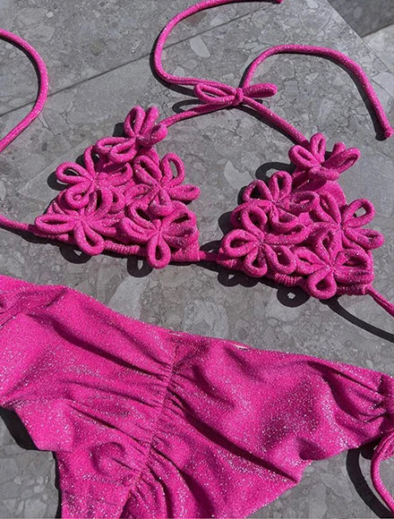 Sexy Patterned Bikini Top and Bottoms with Green Gemstones Perfect for Beach Wear and Pool Parties Summer Getaways Vacation Wear