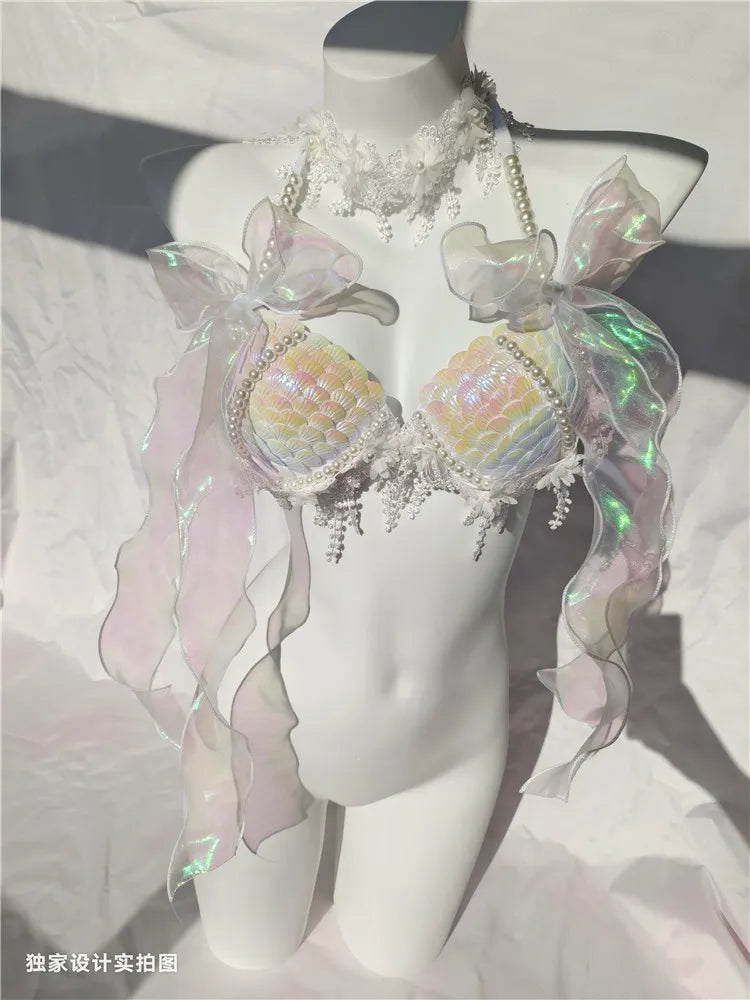 Super Beautiful Mermaid Bikini Sequin Bra Summer Swimming Free Diving Cosplay Mermaid Bra Oceanarium Bar Performance Clothing