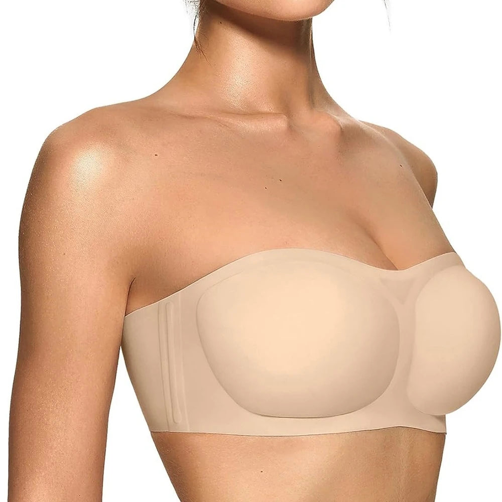 Strapless Bras For Women No-Slip Bandeau Push Up Wireless Bralette Comfy Seamless No Underwire Padded Jelly Tube Top Bra