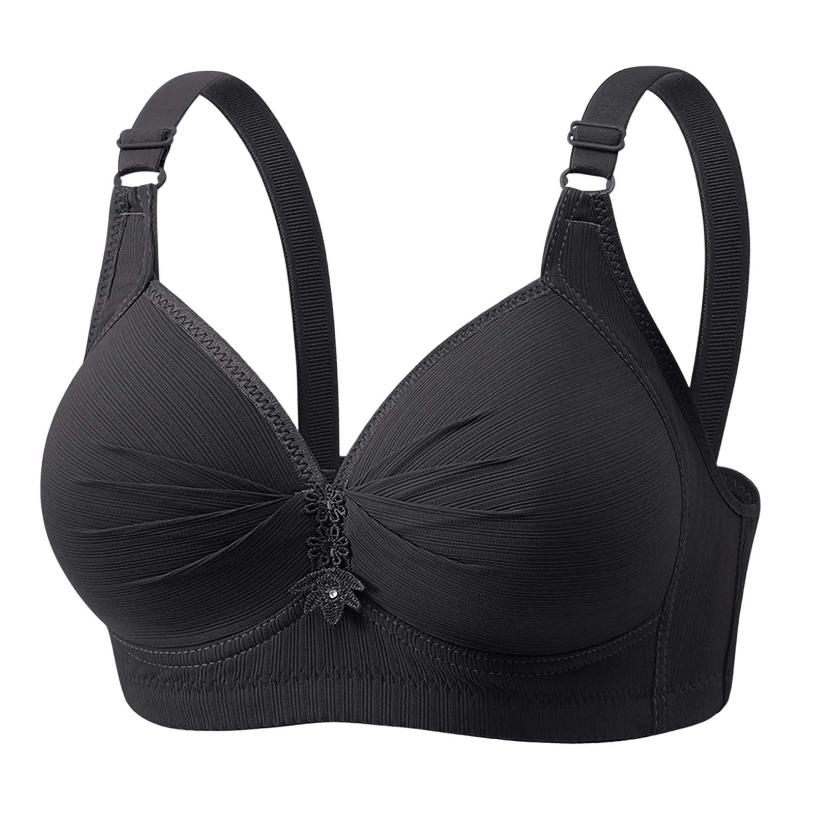Elegant Skin Tone Textured Bra Chic Wireless Full Coverage Underwear Stylish Push Up Rhinestone Detail Lingerie Women