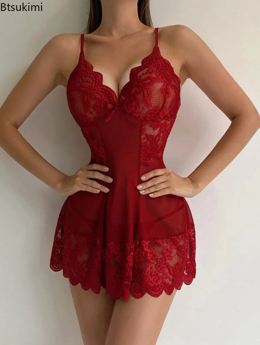 New Sexy Lingerie for Woman Transparent Porno Sexual Clothing Babydoll Lace Teddy Dress Erotic Underwear Nightdress Sleepwear