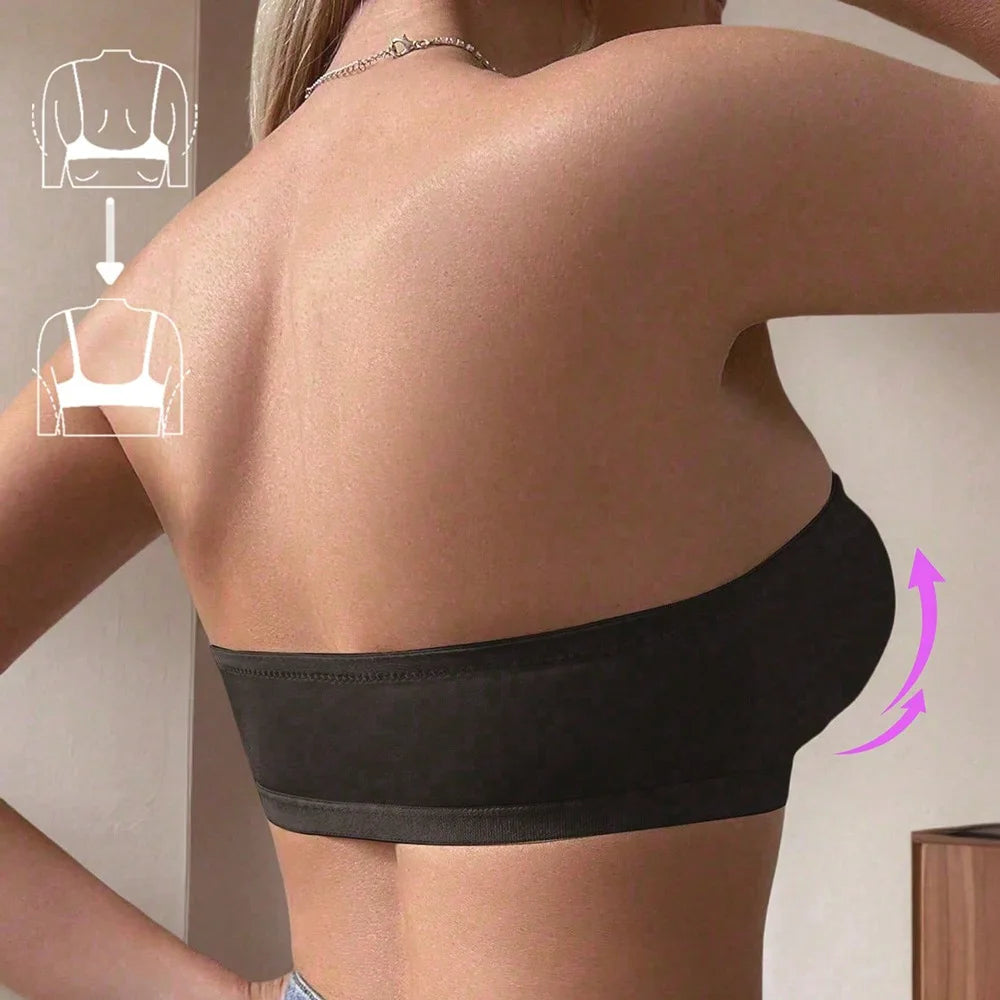 Women's Strapless Front Closure Push Up Unlined Bra Non-Slip Bandeau Brassiere Seamless Wireless Tube Top No Show Bralette