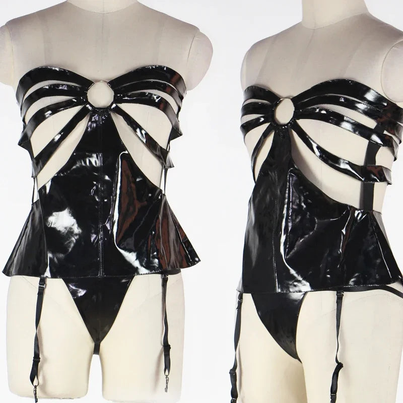 Womens Corset Lingerie Set Sexy Lingerie For Women Leather Lingerie Bustier Corset Garter
