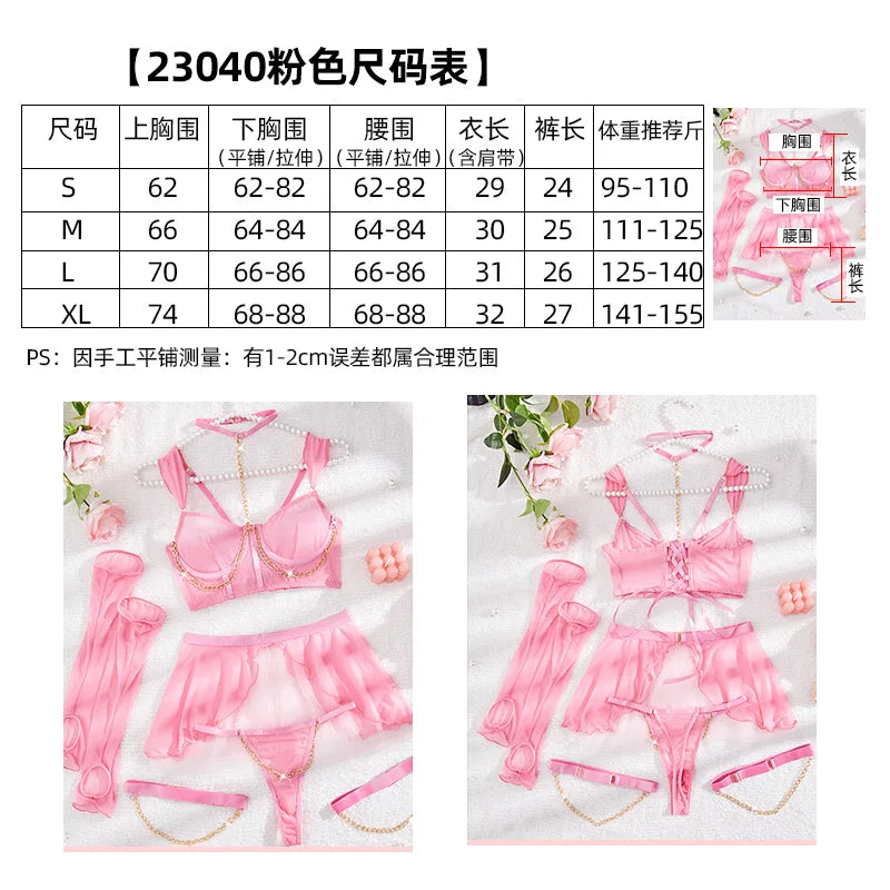 Sexy Lingerie Set with Gloves Pure Desire Skirt Women Solid Perspective Exotic Apparel Suit Female Elegant See Though Underwear