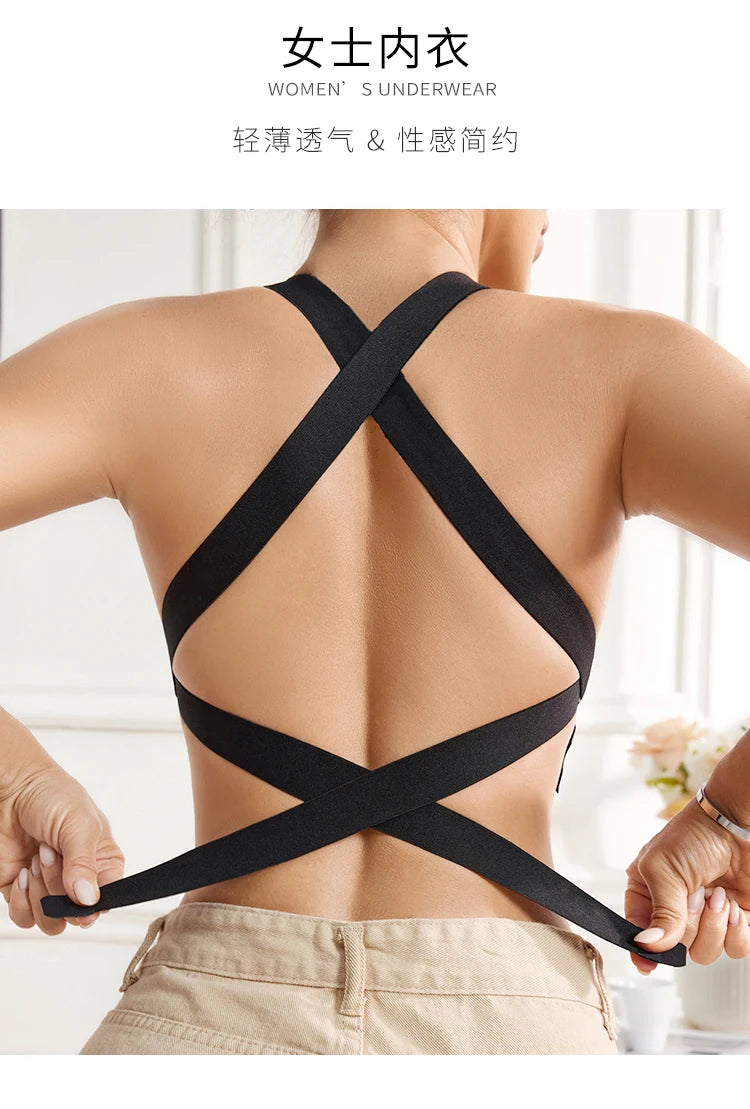 Women's Push-Up Wireless Bra Lightweight Comfort Style with Side Closure Cross-Back Straps Seamless Breathable Sports Bra