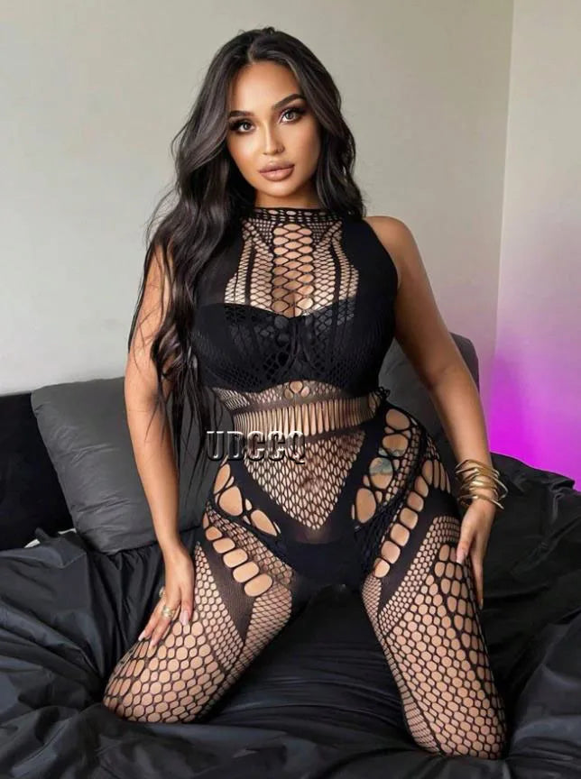 Sexy Lingerie Lady sexy underwear Bodystocking Classic Sexy Fishnet Mesh Crop Tank Top & Leggings Lingerie Set Without Liner