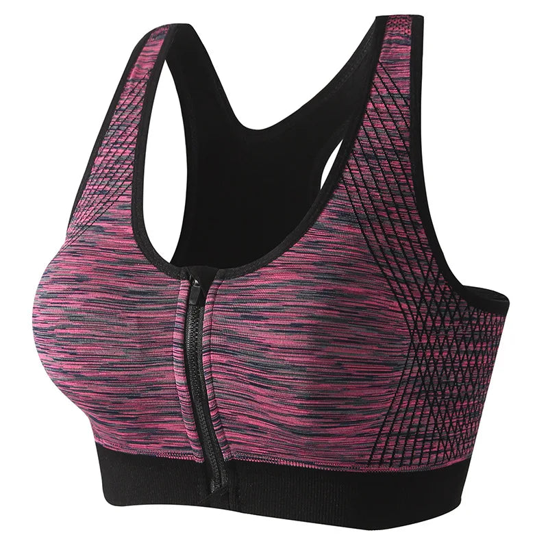 Women Sports Bra Front Zipper Sports Bra Breathable Shock-proof Underwear High Impact Yoga Bra Running Fitness Workout Tank Tops