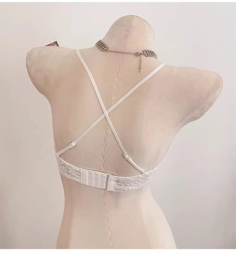 Lace Halter Backless Bra Push Up Small Bust Sexy Pure Desire Back Beauty Women Young Girl Fashion Intimates Underwear New Trend