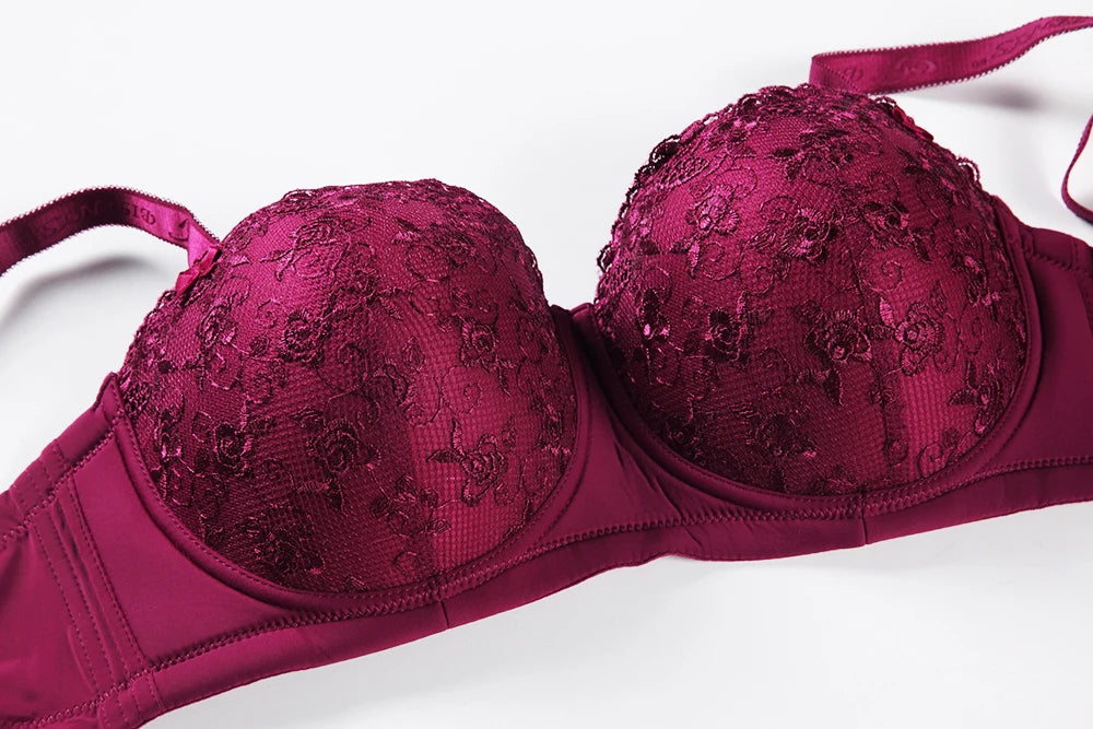 D Cup Women Sexy Bra High Quality Lace Floral Half Cup Plus Sizes Adjusted-straps Underwire Women Bra BINNYS