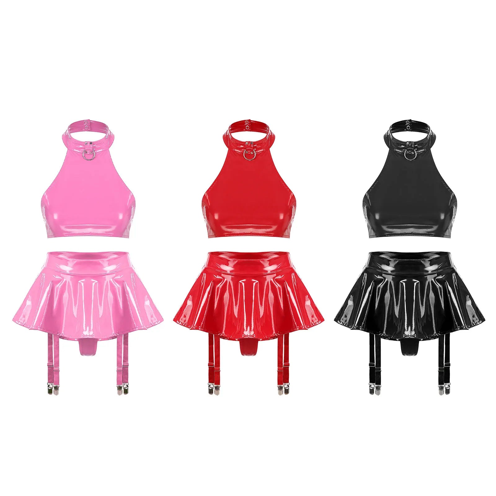 Two-Piece Female Lingerie Set Women Latex Nightclub Outfit Night Club Hot Girl Rave Festival Pole Dance Show Babydoll Costume