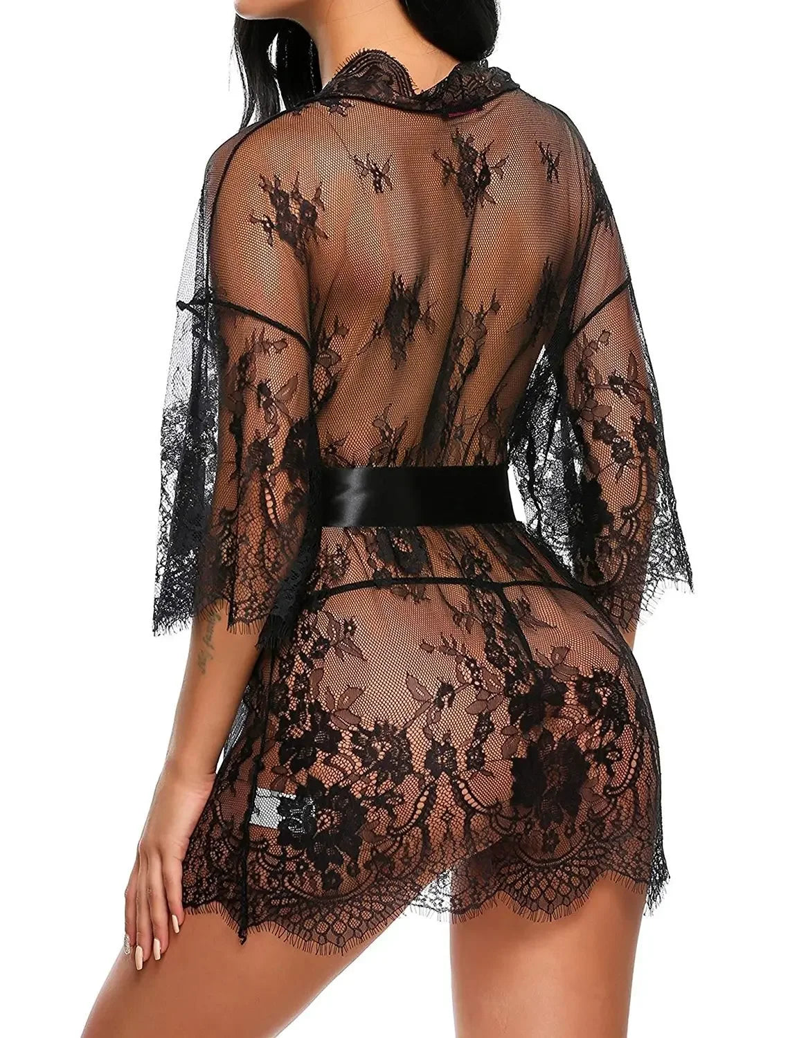 Women Sexy Lingerie Babydoll Erotic Transparent V-Neck Nightdress Robe G-string Costume Lace Sleepwear Dress