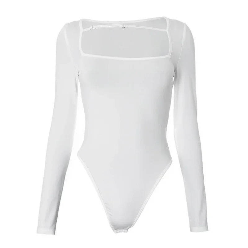 Long Sleeve Corset Top One-Pieces Bodysuit Lingerie Lace-up Bustier Women Y2k Lenceria Femenina Square Collar Sexy Body Feminino