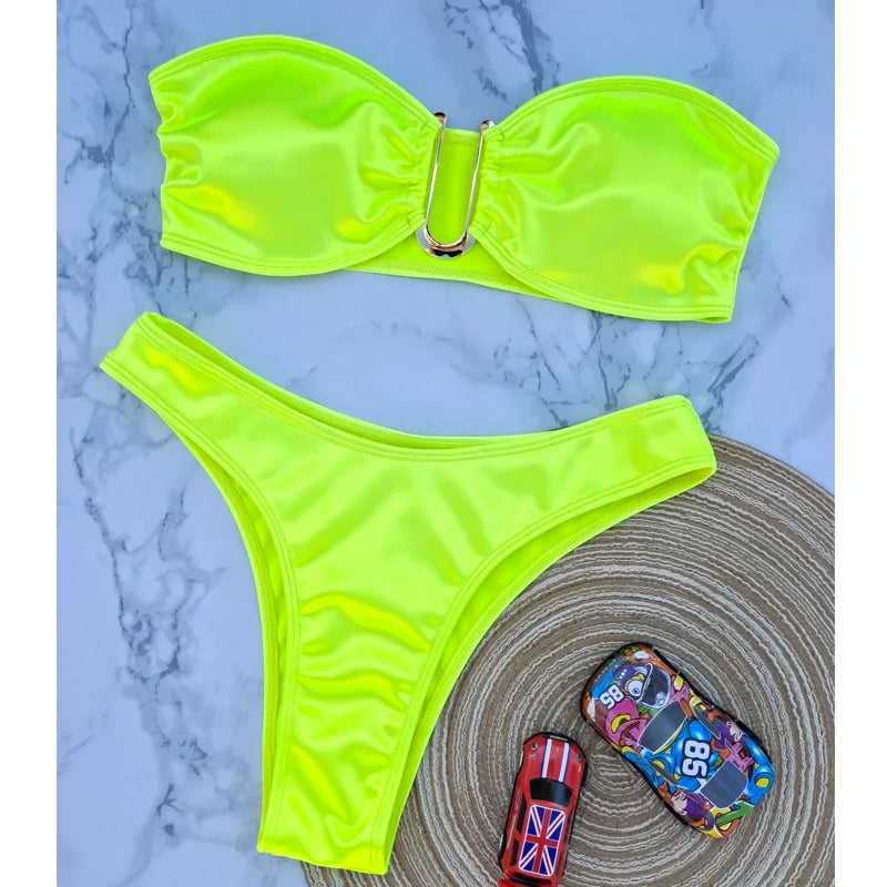 Sexy Women Bikini Brazilian Swimsuit Push-up Bra Bikini Set Two Piece Swim Suit Swimwear High-waisted Beachwear Solid Bathing