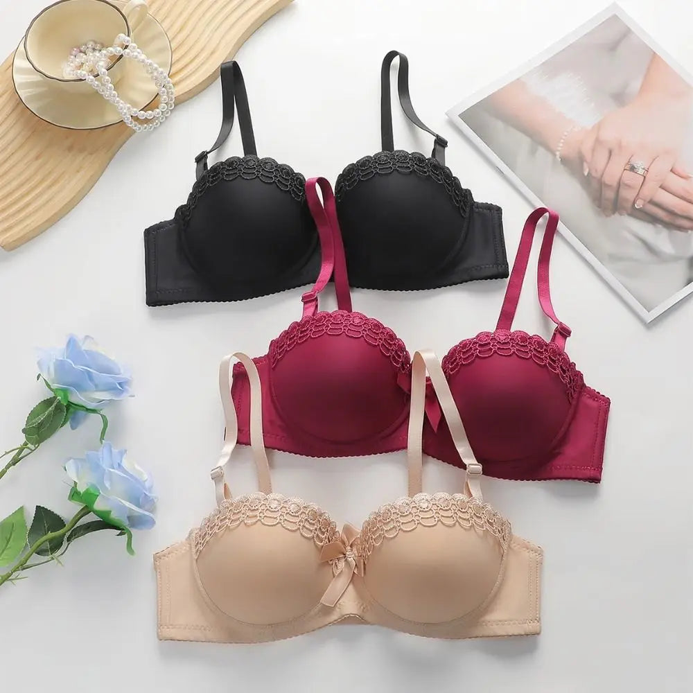 Push Up Gathered Deep V Bra Anti-sagging Underwear Lace Bras Shockproof Lingerie Bras for Women Gift