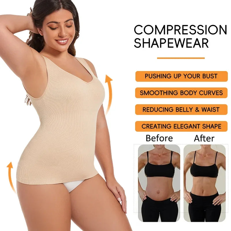 Shapewear Women Shirts S-3XL Sleeveless Body Shaper V Neck Compression Tank Tops Tummy Control Underwear Wide Strap Fajas