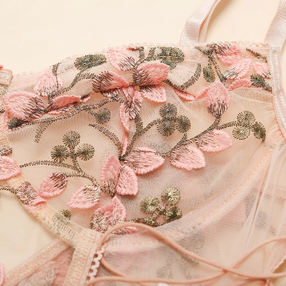 Bandage Floral Embroidery Bodysuit Women Lace Up Bandage Bodies Sexy Sleeveless Bodycon Transparent Lingerie Mesh Bodysuits Top