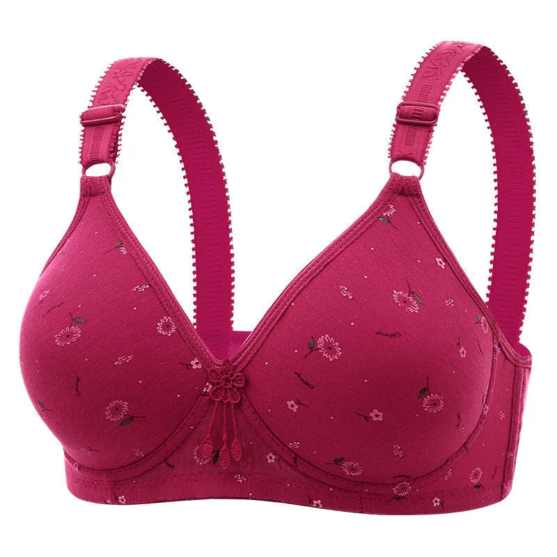 Large and Thin Underwire Bra Without Steel Ring Comfortable Gathering and Breathable Bra for Middle-aged and Elderly Mothers
