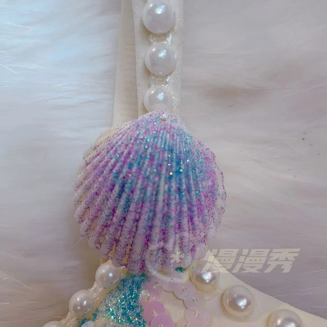 customized sparkling iridescent sequin shell bra pearl chain tassel pool party bra beach vacation pearl jacket belly dance bras