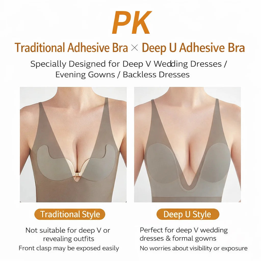 Strapless Push Up Bras Deep Plunge U Shape Non Slip Seamless Bra Backless Adhesive Invisible Lift Underwear